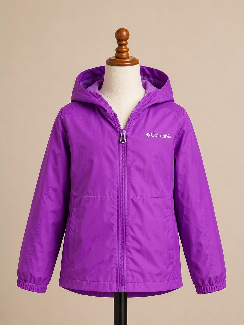 Columbia Girls Purple Hooded Lightweight Rain Jacket Windbreaker Youth L - NWOT